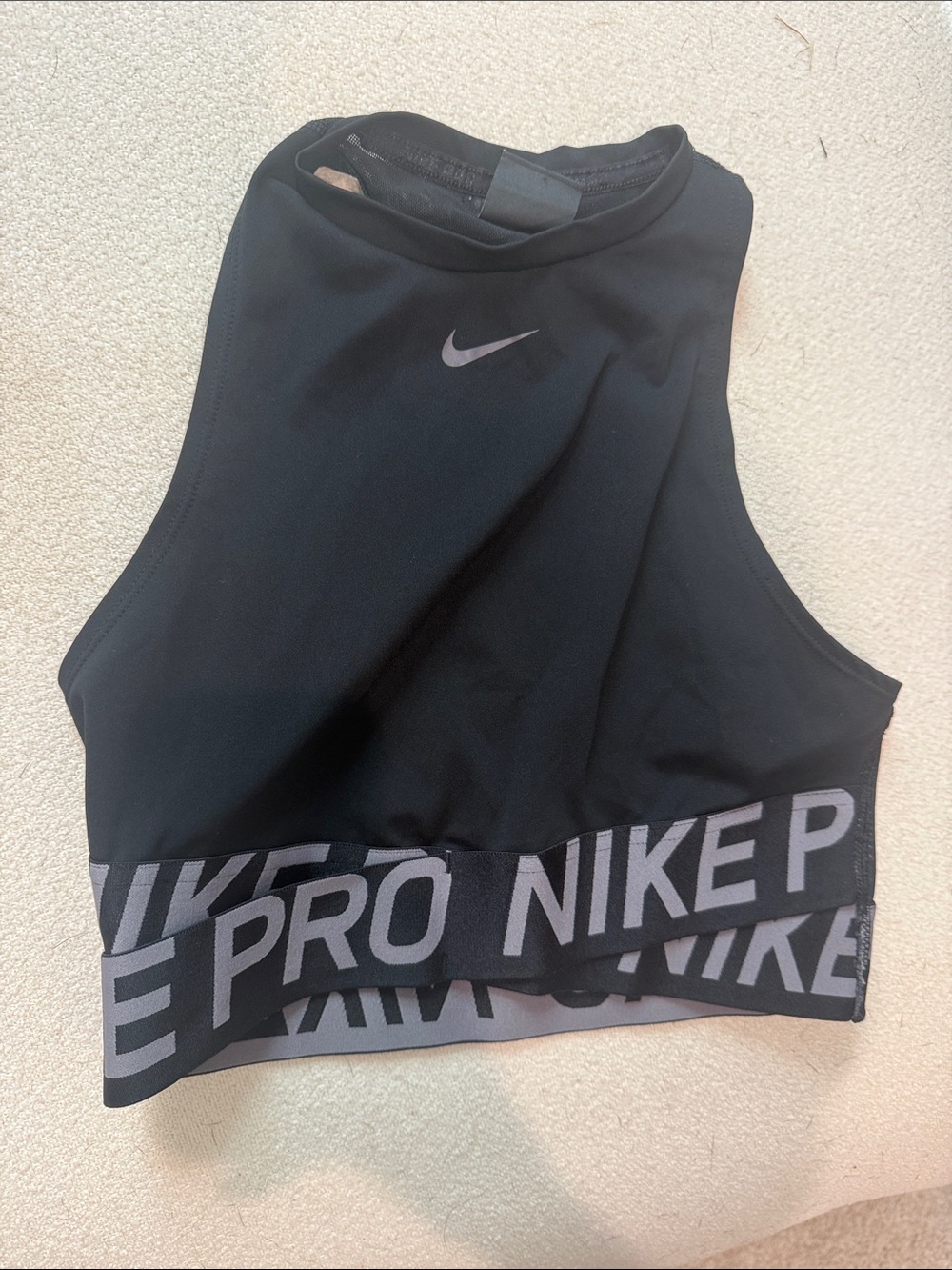 Nike Black High-Neck Sports Crop with Gray Branding